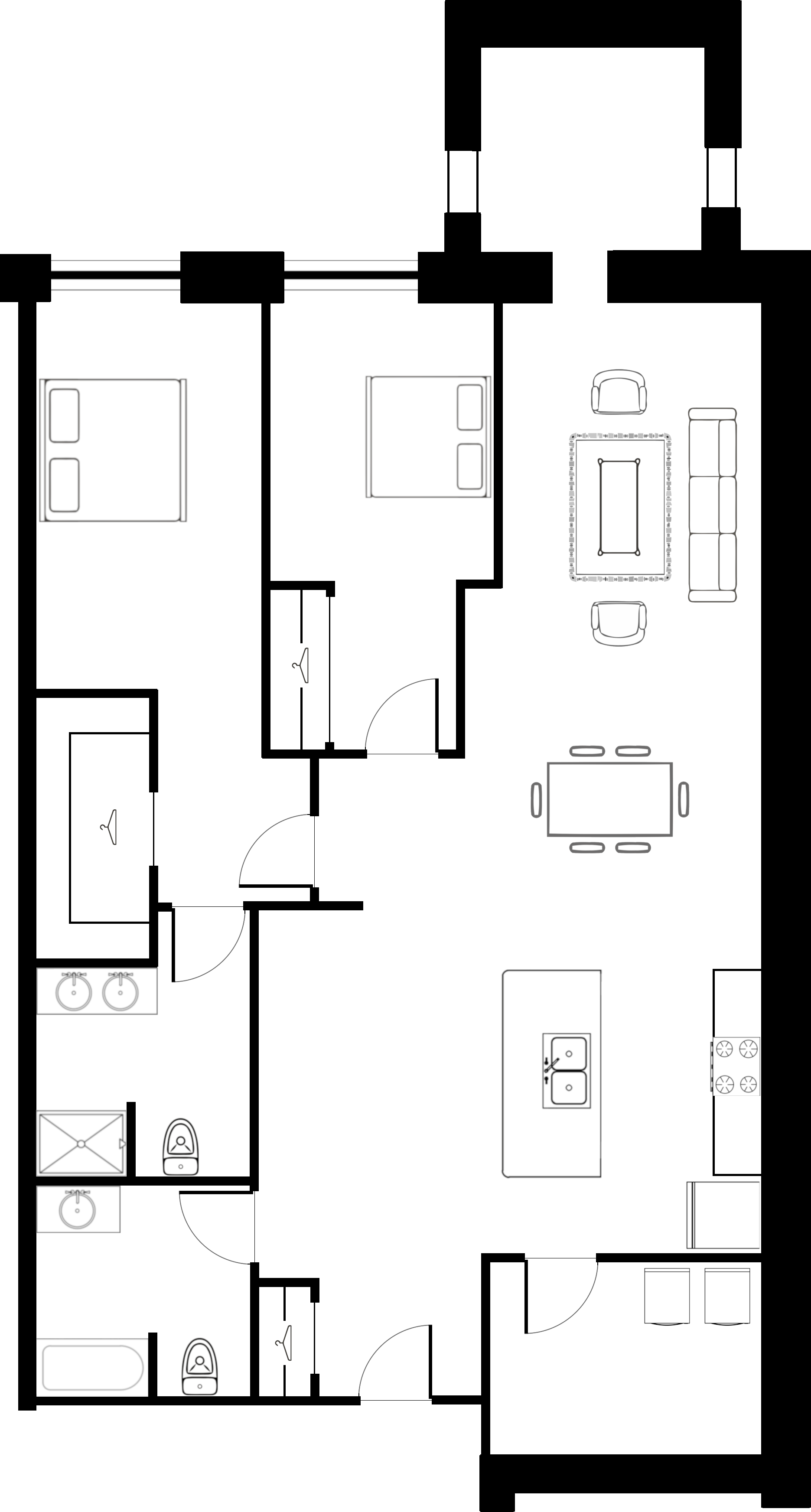 Floor plan for 2 beds, 2 baths, 1690 sqft